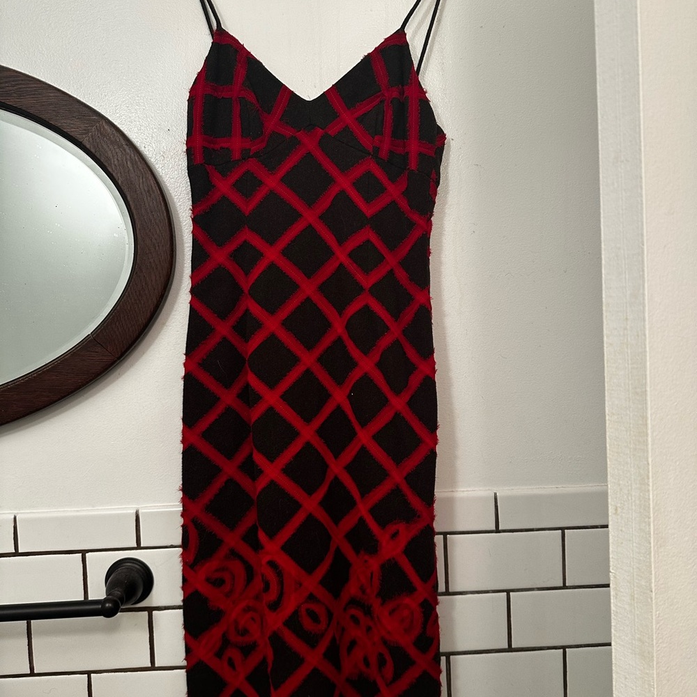 BCBGMaxAzria vintage Brown and Red Strapless Dress
